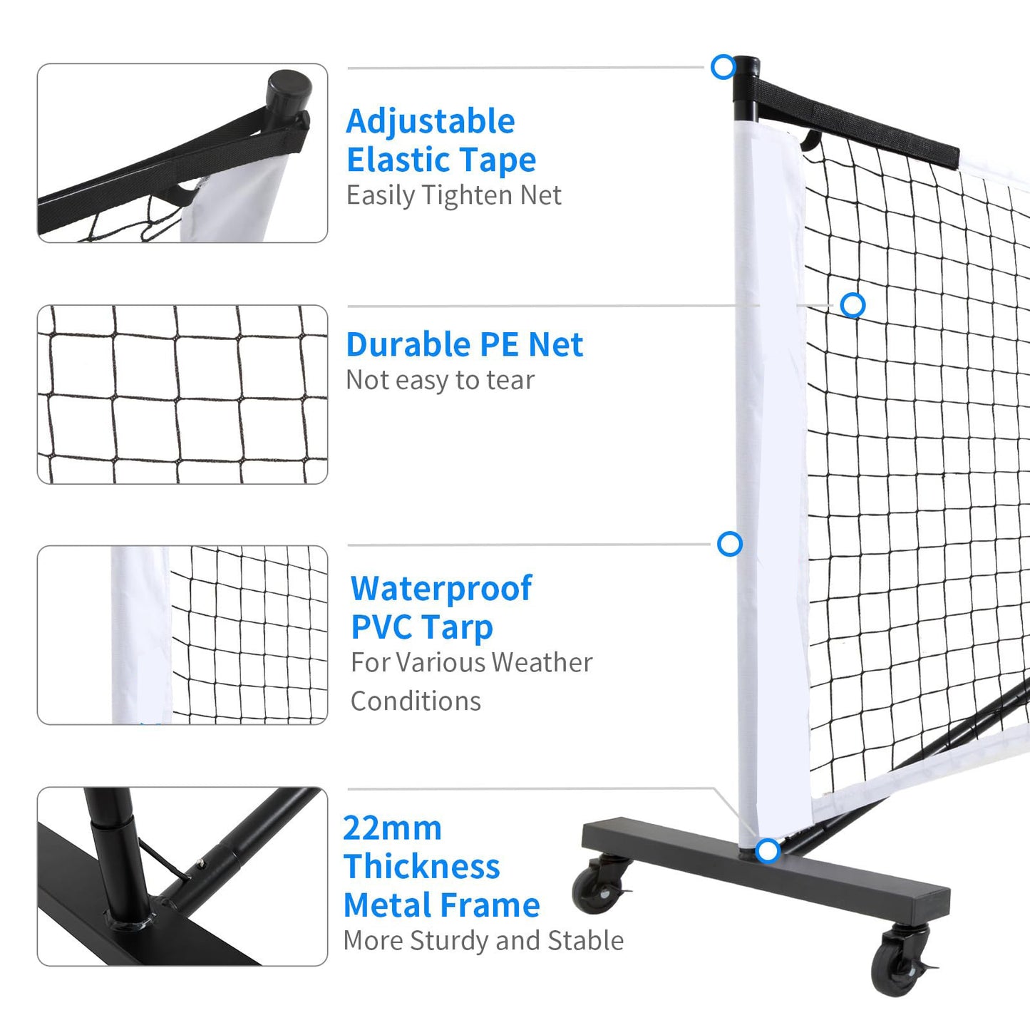 Iron Pipe Pickleball Net Outdoor Tennis Six-wheel Portable